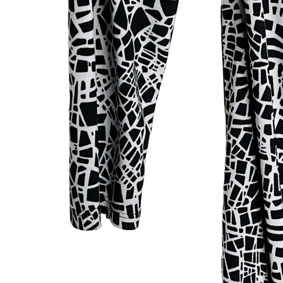 Chaps Black White Print Ruched Sheath Dress | Stretch Knit Career Style - Picture 7 of 7